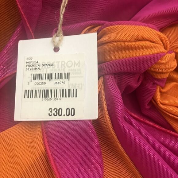 NWT OSEREE SWIMWEAR | Lamé Double Mini Pareo Skirt In orange & Fuscia  Size M/L - Picture 10 of 10